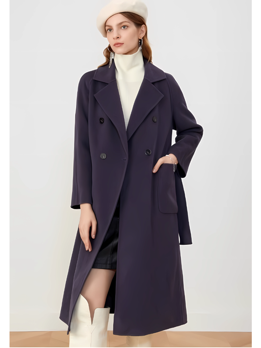 Long pure wool coat with a suit collar
