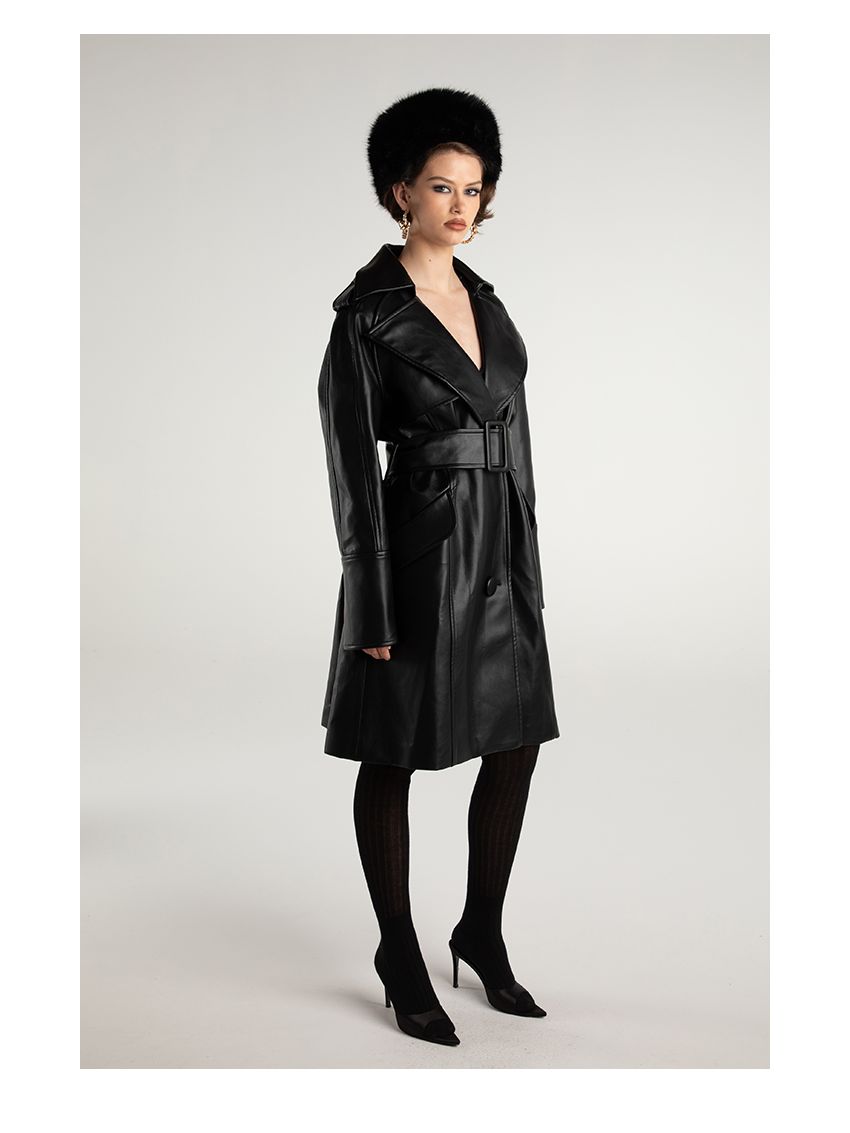 Classic modern trench coat oversized leather jacket