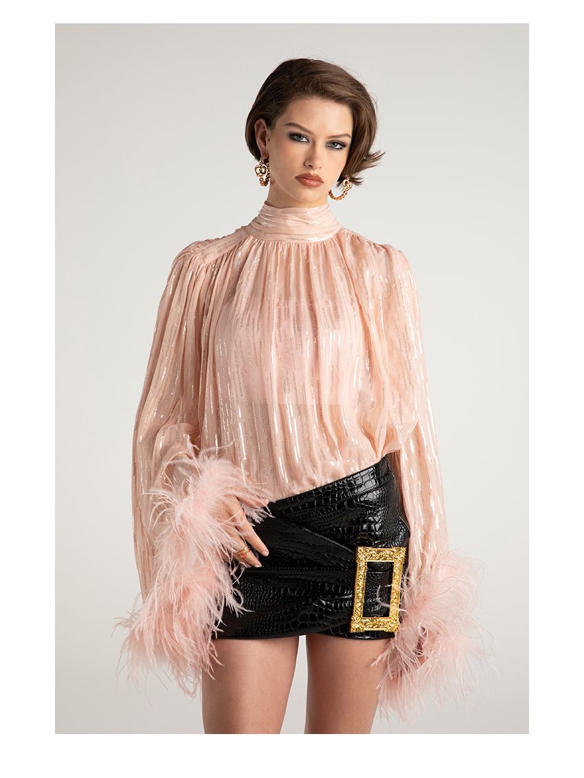 Vintage gold buckle decorative leather skirt