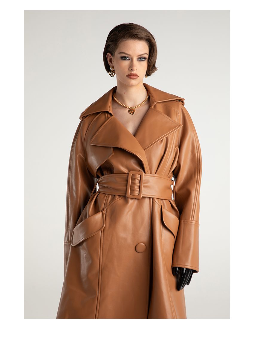 Classic modern trench coat oversized leather jacket