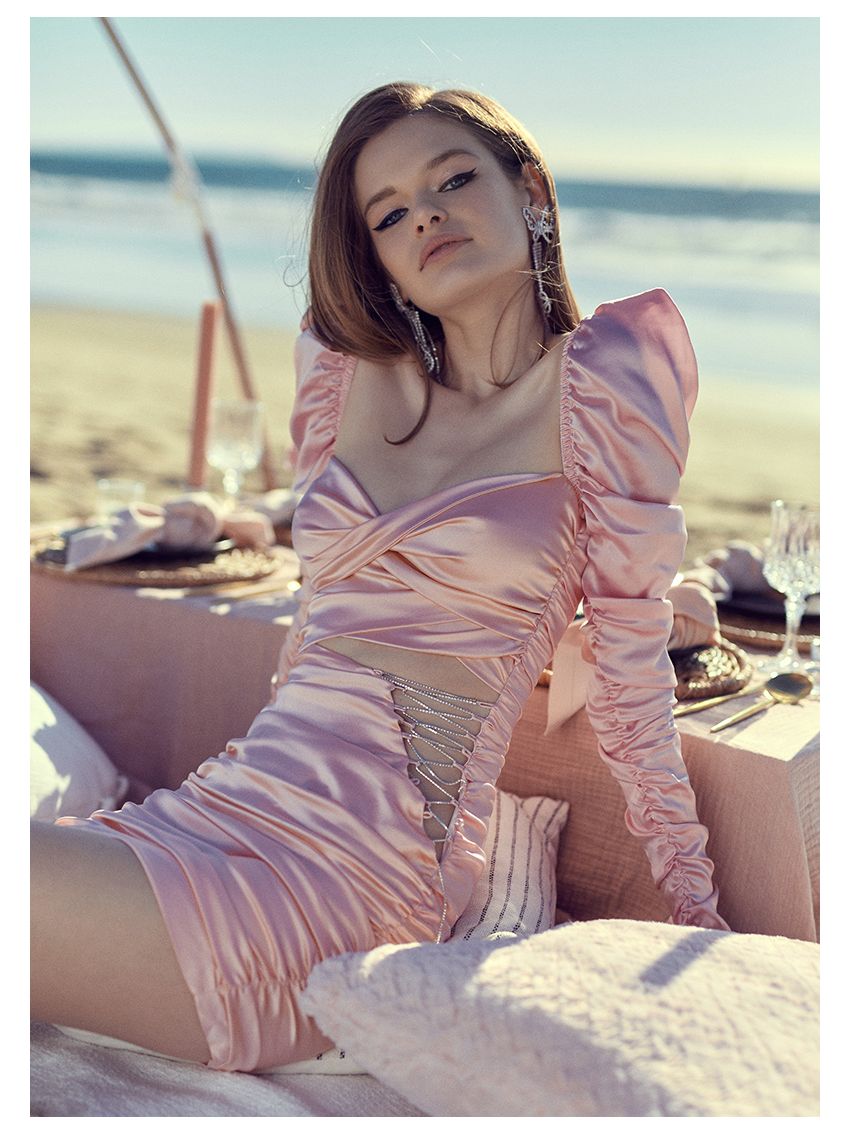 Hollow Silk Sexy Backless Dress